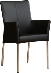 Leren eetkamerstoel Comfort - met armleuning - Toledo Leer Nero - Poot - Vierkant - RVS