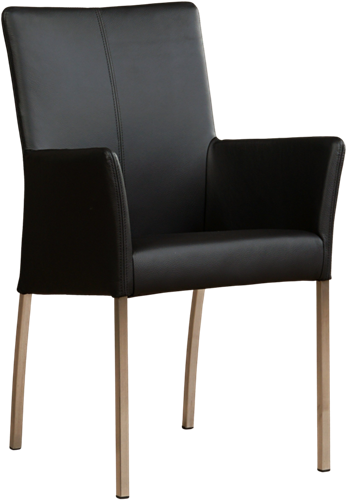 Leren eetkamerstoel Comfort - met armleuning - Toledo Leer Nero - Poot - Vierkant - RVS