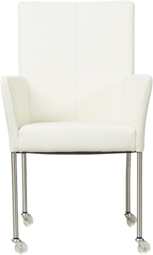 Leren eetkamerstoel Comfort - met wieltjes en armleuning - Hermes Leer Bianco - Poot - Vierkant - RVS - Skate wiel transparant-2