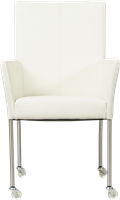Set van 2 leren eetkamerstoelen Comfort - met wieltjes en armleuning - Toledo Leer Bianco - Poot - Rond - RVS - Skate wiel transparant-2