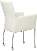 Set van 2 leren eetkamerstoelen Comfort - met wieltjes en armleuning - Toledo Leer Bianco - Poot - Rond - RVS - Skate wiel transparant-3