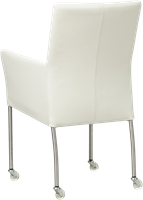 Leren eetkamerstoel Comfort - met wieltjes en armleuning - Hermes Leer Bianco - Poot - Vierkant - RVS - Skate wiel transparant-3