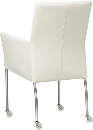 Leren eetkamerstoel Comfort - met wieltjes en armleuning - Hermes Leer Bianco - Poot - Vierkant - RVS - Skate wiel transparant-3