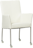 Set van 2 leren eetkamerstoelen Comfort - met wieltjes en armleuning - Toledo Leer Bianco - Poot - Rond - RVS - Skate wiel transparant-1