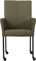 Leren eetkamerstoel Comfort - met wieltjes en armleuning - Toledo leer Olive - Vorm poot vierkant - Kleur poot, zwart - Skate wiel zwart-2