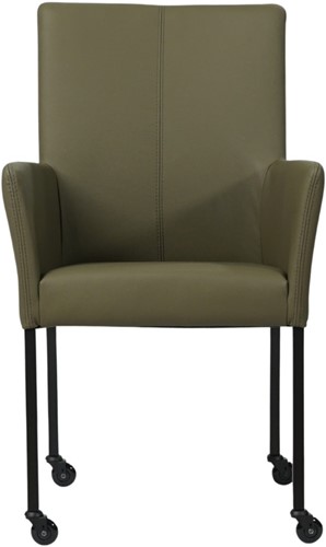 Leren eetkamerstoel Comfort - met wieltjes en armleuning - Toledo leer Olive - Vorm poot vierkant - Kleur poot, zwart - Skate wiel zwart-2