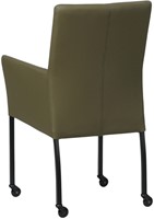 Leren eetkamerstoel Comfort - met wieltjes en armleuning - Toledo leer Olive - Vorm poot vierkant - Kleur poot, zwart - Skate wiel zwart-3