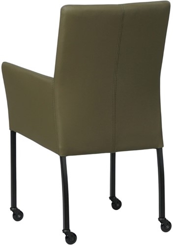 Leren eetkamerstoel Comfort - met wieltjes en armleuning - Toledo leer Olive - Vorm poot vierkant - Kleur poot, zwart - Skate wiel zwart-3
