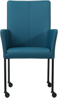 Leren eetkamerstoel Comfort - met wieltjes en armleuning - Toledo Leer Turquoise - Poot - Rond - Zwart - Skate wiel zwart-2