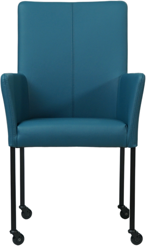 Leren eetkamerstoel Comfort - met wieltjes en armleuning - Toledo Leer Turquoise - Poot - Rond - Zwart - Skate wiel zwart-2