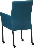 Leren eetkamerstoel Comfort - met wieltjes en armleuning - Toledo Leer Turquoise - Poot - Rond - Zwart - Skate wiel zwart-3