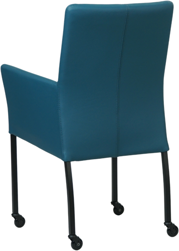 Leren eetkamerstoel Comfort - met wieltjes en armleuning - Toledo Leer Turquoise - Poot - Rond - Zwart - Skate wiel zwart-3