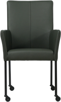 Leren eetkamerstoel Comfort - met wieltjes en armleuning - Toledo Leer Verde - Poot - Vierkant - Zwart - Skate wiel zwart-2