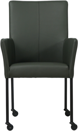 Leren eetkamerstoel Comfort - met wieltjes en armleuning - Toledo Leer Verde - Poot - Vierkant - Zwart - Skate wiel zwart-2