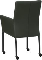 Leren eetkamerstoel Comfort - met wieltjes en armleuning - Toledo Leer Verde - Poot - Vierkant - Zwart - Skate wiel zwart-3