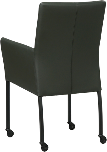 Leren eetkamerstoel Comfort - met wieltjes en armleuning - Toledo Leer Verde - Poot - Vierkant - Zwart - Skate wiel zwart-3