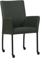 Leren eetkamerstoel Comfort - met wieltjes en armleuning - Toledo Leer Verde - Poot - Vierkant - Zwart - Skate wiel zwart