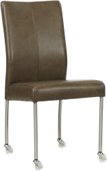 Leren eetkamerstoel Comfort - met wieltjes en zonder armleuning - Granada leer Ash - Poot - Rond - RVS - Skate wiel transparant