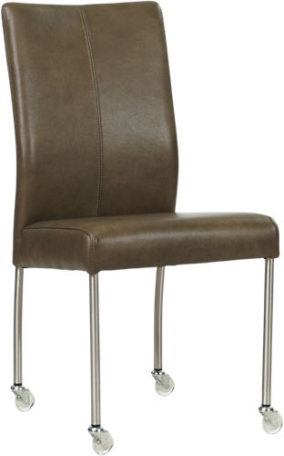 Leren eetkamerstoel Comfort - met wieltjes en zonder armleuning - Granada leer Ash - Poot - Rond - RVS - Skate wiel transparant