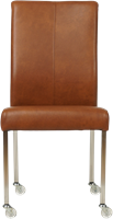 Leren eetkamerstoel Comfort - met wieltjes en zonder armleuning - Granada leer Savannah - Poot - Vierkant - RVS - Skate wiel transparant-2
