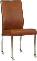 Leren eetkamerstoel Comfort - met wieltjes en zonder armleuning - Granada leer Savannah - Poot - Vierkant - RVS - Skate wiel transparant