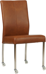 Leren eetkamerstoel Comfort - met wieltjes en zonder armleuning - Granada leer Savannah - Poot - Vierkant - RVS - Skate wiel transparant