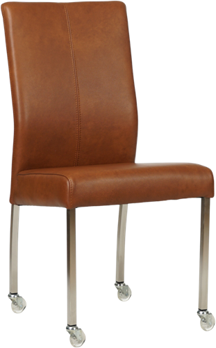 Leren eetkamerstoel Comfort - met wieltjes en zonder armleuning - Granada leer Savannah - Poot - Vierkant - RVS - Skate wiel transparant