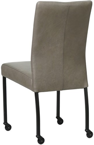 Leren eetkamerstoel Comfort - met wieltjes en zonder armleuning - Granada leer Steel - Vorm poot vierkant - Kleur poot, zwart - Skate wiel zwart-3