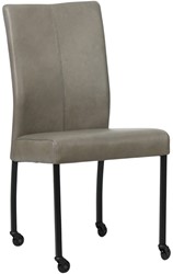 Leren eetkamerstoel Comfort - met wieltjes en zonder armleuning - Granada leer Steel - Vorm poot vierkant - Kleur poot, zwart - Skate wiel zwart