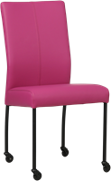 Leren eetkamerstoel Comfort - met wieltjes en zonder armleuning - Hermes Leer Purple - Poot - Rond - Zwart - Skate wiel zwart