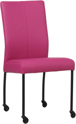 Leren eetkamerstoel Comfort - met wieltjes en zonder armleuning - Hermes Leer Purple - Poot - Rond - Zwart - Skate wiel zwart