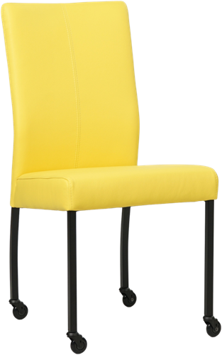Leren eetkamerstoel Comfort - met wieltjes en zonder armleuning - Hermes Leer Yellow - Poot - Vierkant - Zwart - Skate wiel zwart