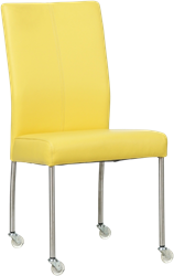 Leren eetkamerstoel Comfort - met wieltjes en zonder armleuning - Hermes Leer Yellow - Poot - Rond - RVS - Skate wiel transparant