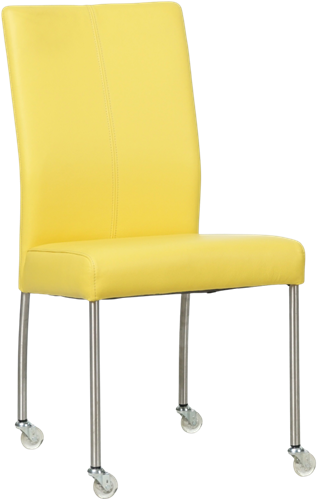 Leren eetkamerstoel Comfort - met wieltjes en zonder armleuning - Hermes Leer Yellow - Poot - Rond - RVS - Skate wiel transparant