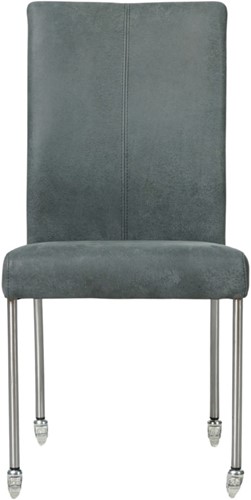 Leren eetkamerstoel Comfort - met wieltjes en zonder armleuning - Kenia Leer Denim - Poot - Rond - RVS - Skate wiel transparant-2