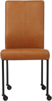 Leren eetkamerstoel Comfort - met wieltjes en zonder armleuning - Rancho Leer Cognac - Poot - Rond - Zwart - Skate wiel zwart-2
