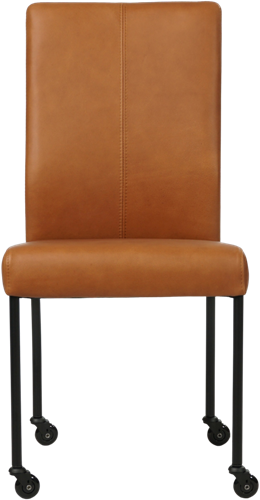 Leren eetkamerstoel Comfort - met wieltjes en zonder armleuning - Rancho Leer Cognac - Poot - Rond - Zwart - Skate wiel zwart-2