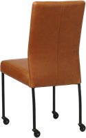 Leren eetkamerstoel Comfort - met wieltjes en zonder armleuning - Rancho Leer Cognac - Poot - Rond - Zwart - Skate wiel zwart-3