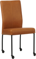 Leren eetkamerstoel Comfort - met wieltjes en zonder armleuning - Rancho Leer Cognac - Poot - Rond - Zwart - Skate wiel zwart