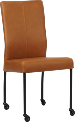Leren eetkamerstoel Comfort - met wieltjes en zonder armleuning - Rancho Leer Cognac - Poot - Rond - Zwart - Skate wiel zwart