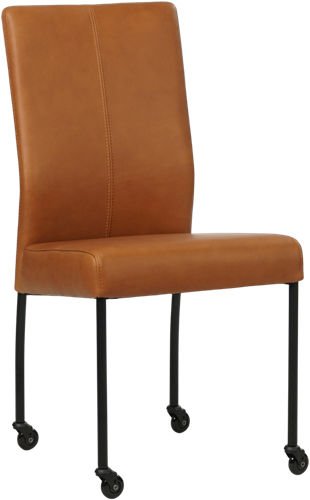 Leren eetkamerstoel Comfort - met wieltjes en zonder armleuning - Rancho Leer Cognac - Poot - Rond - Zwart - Skate wiel zwart