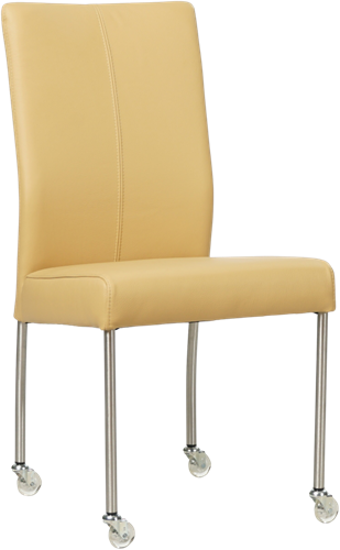 Leren eetkamerstoel Comfort - met wieltjes en zonder armleuning - Toledo Leer Dessert - Poot - Rond - RVS - Skate wiel transparant