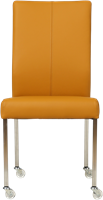 Leren eetkamerstoel Comfort - met wieltjes en zonder armleuning - Toledo Leer Leem - Poot - Vierkant - RVS - Skate wiel transparant-2