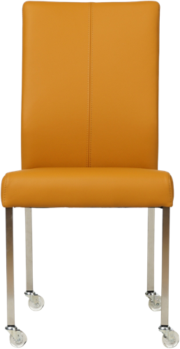 Leren eetkamerstoel Comfort - met wieltjes en zonder armleuning - Toledo Leer Leem - Poot - Vierkant - RVS - Skate wiel transparant-2