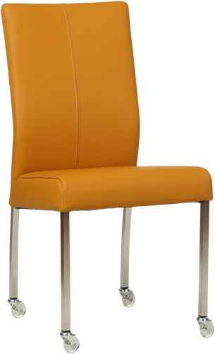 Leren eetkamerstoel Comfort - met wieltjes en zonder armleuning - Toledo Leer Leem - Poot - Vierkant - RVS - Skate wiel transparant