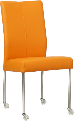 Leren eetkamerstoel Comfort - met wieltjes en zonder armleuning - Toledo Leer Mandarin - Poot - Rond - RVS - Skate wiel transparant
