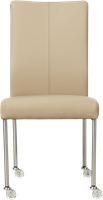 Leren eetkamerstoel Comfort - met wieltjes en zonder armleuning - Toledo Leer Mastic - Poot - Rond - RVS - Skate wiel transparant-2