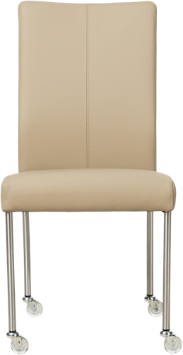 Leren eetkamerstoel Comfort - met wieltjes en zonder armleuning - Toledo Leer Mastic - Poot - Rond - RVS - Skate wiel transparant-2