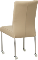 Leren eetkamerstoel Comfort - met wieltjes en zonder armleuning - Toledo Leer Mastic - Poot - Rond - RVS - Skate wiel transparant-3