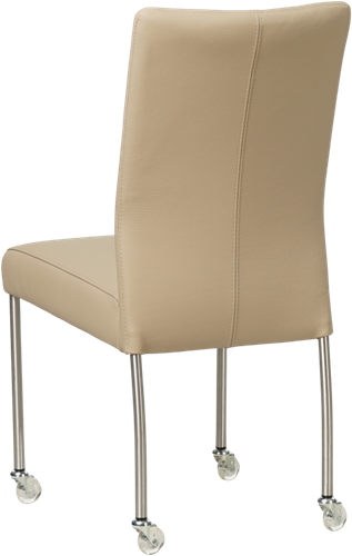 Leren eetkamerstoel Comfort - met wieltjes en zonder armleuning - Toledo Leer Mastic - Poot - Rond - RVS - Skate wiel transparant-3
